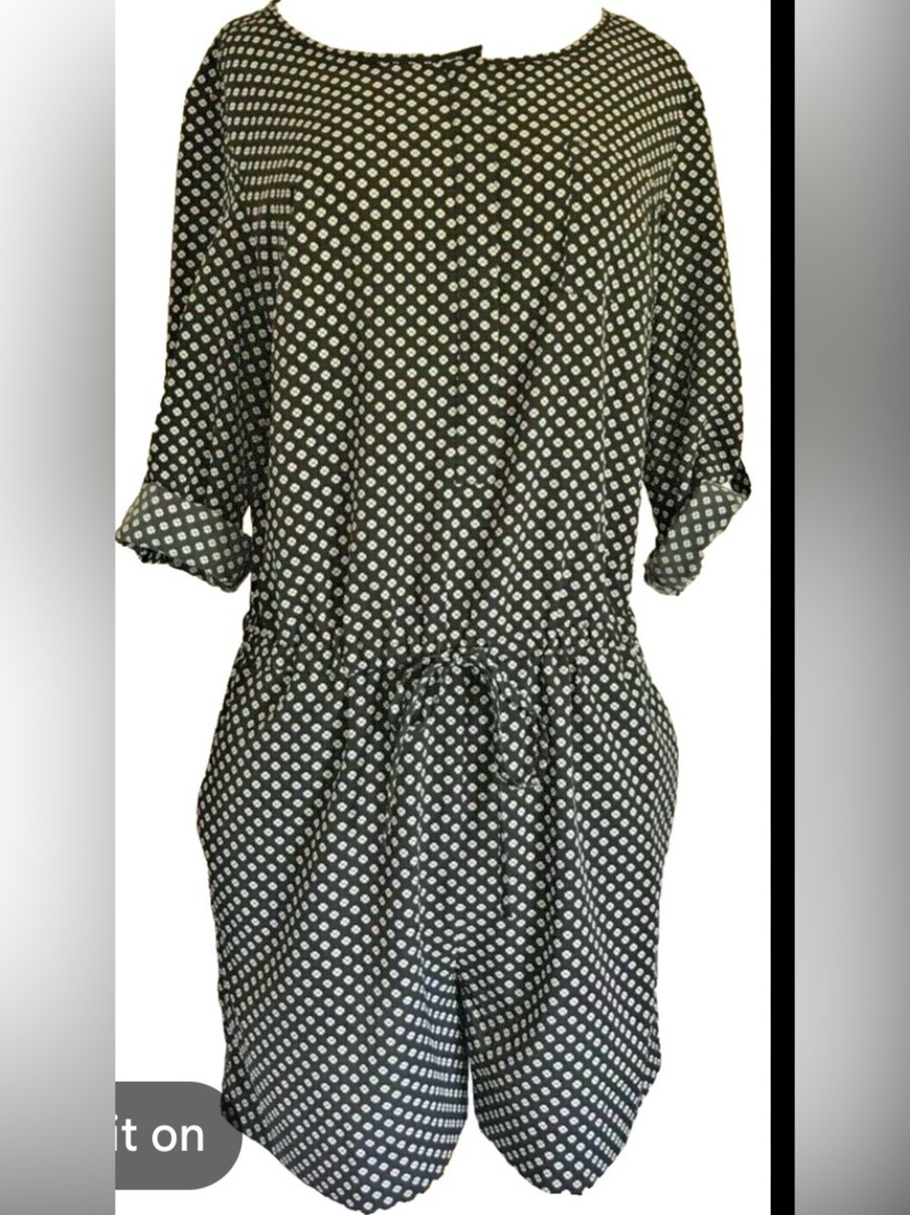 LOFT Black and White Printed Short Sleeve Romper